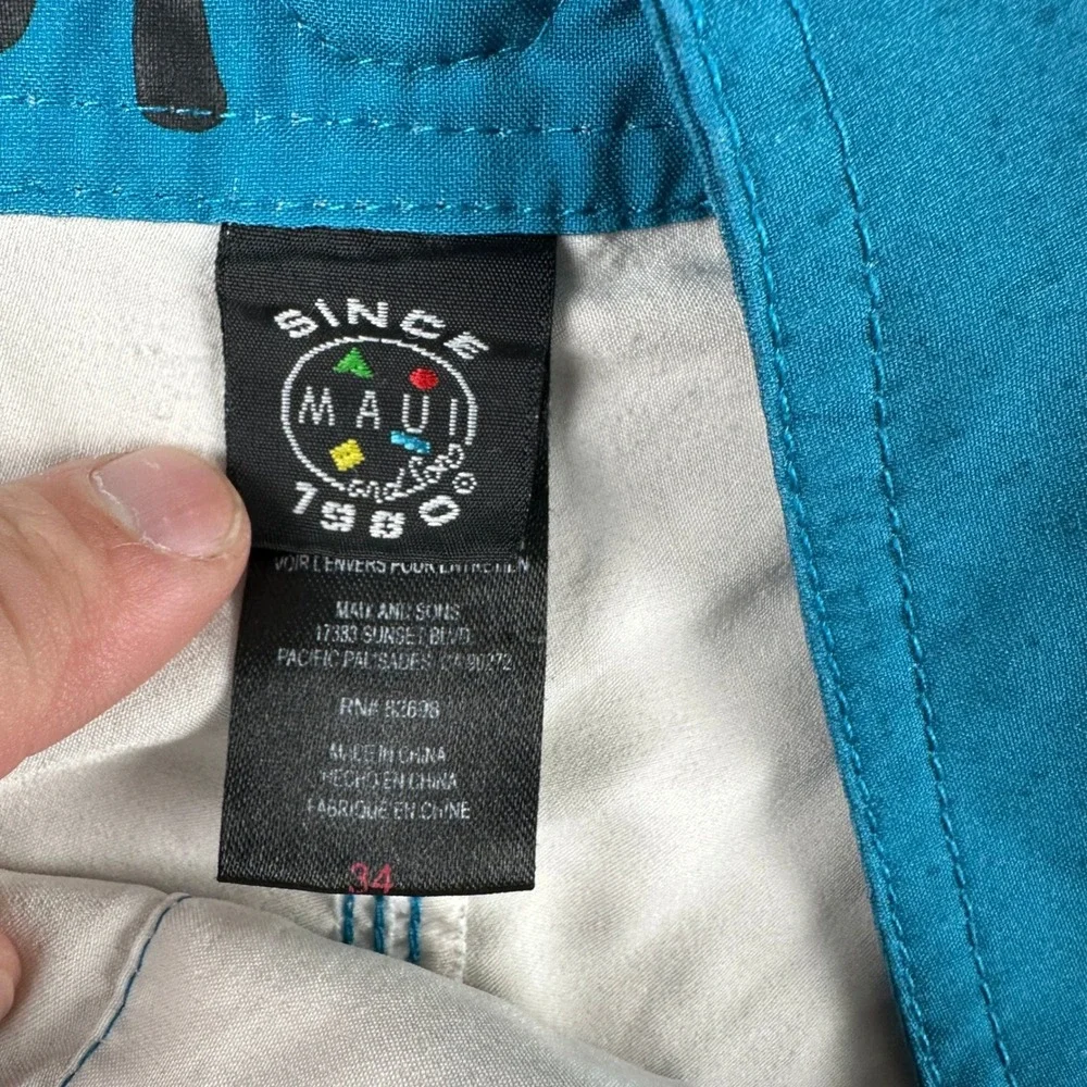 Maui and Sons Board Shorts Mens 34 Blue Black Shark 4 Way Stretch Striped Surf